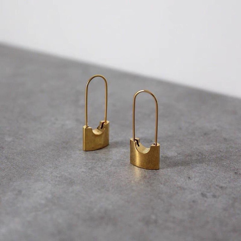 Padlock earrings, safety pin earrings, drop earrings - Picture 3 of 7